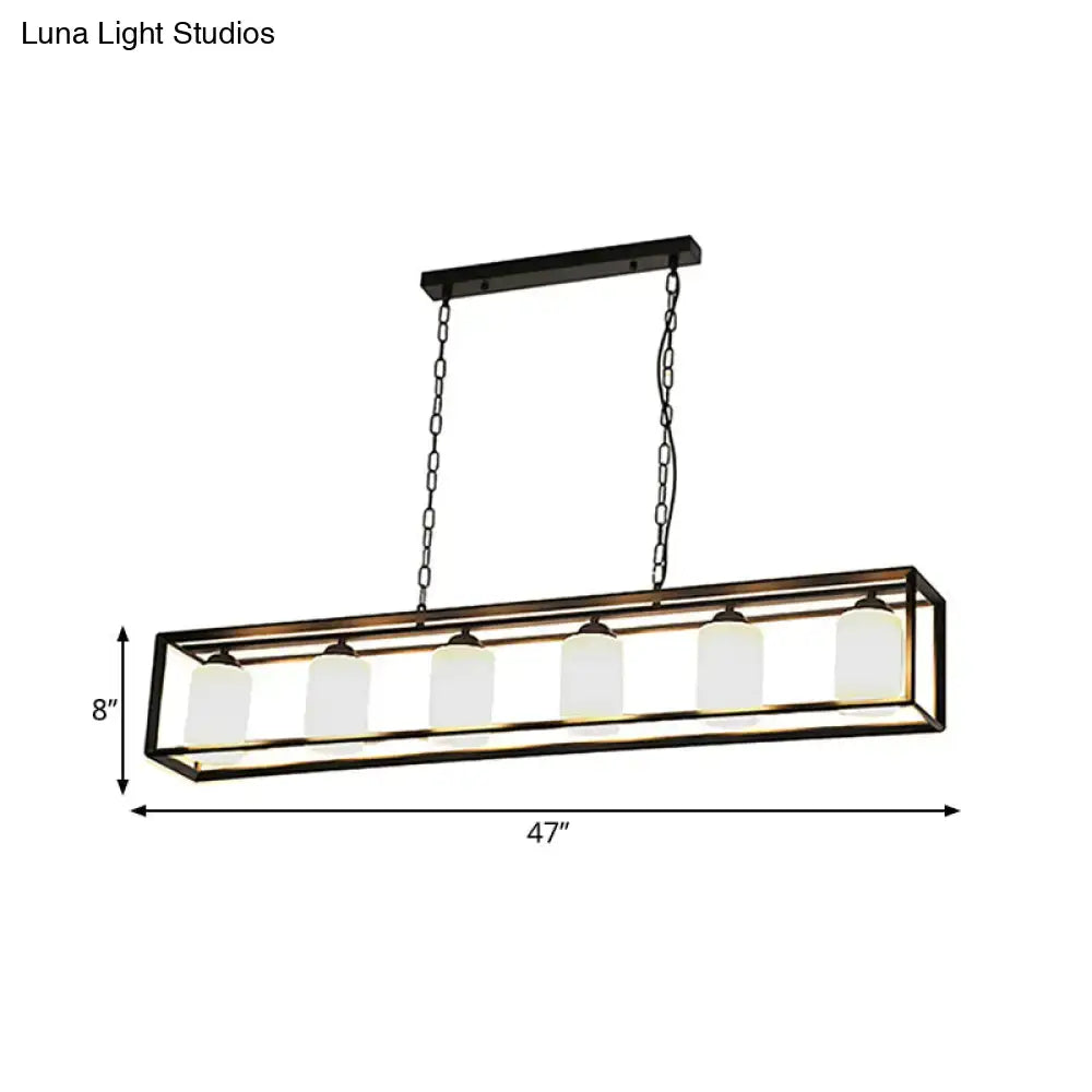 Traditional black & brass island pendant with opal glass kitchen light