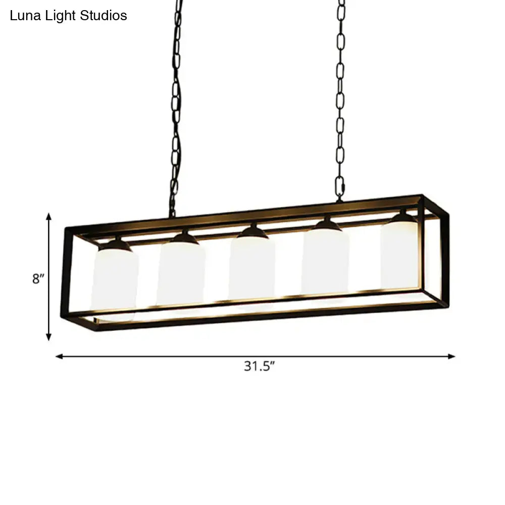 Traditional black & brass island pendant with opal glass kitchen light