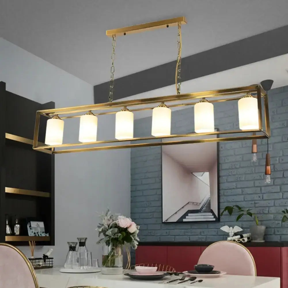 Traditional black & brass island pendant with opal glass kitchen light