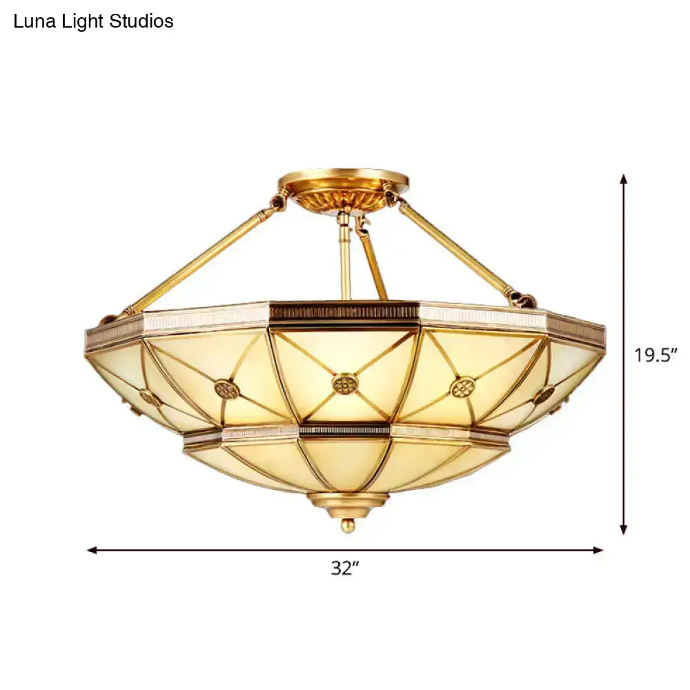 Traditional brass umbrella semi flush mount living room light 32" width