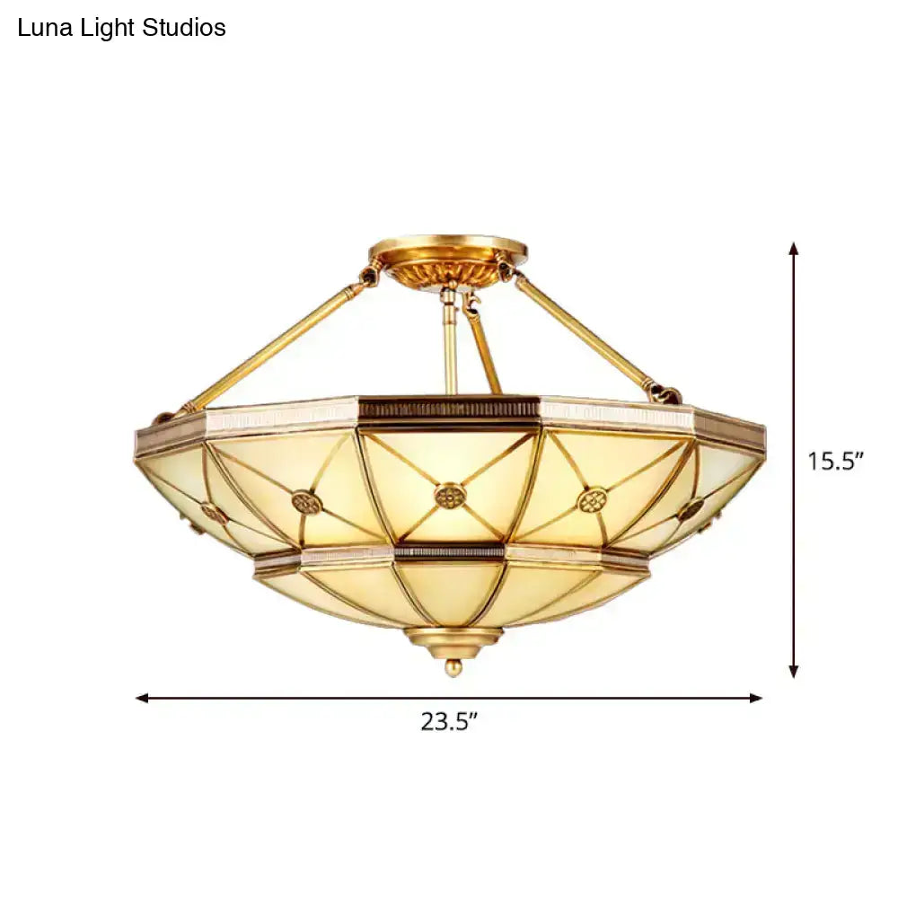 Traditional brass umbrella semi flush mount living room light 32" width