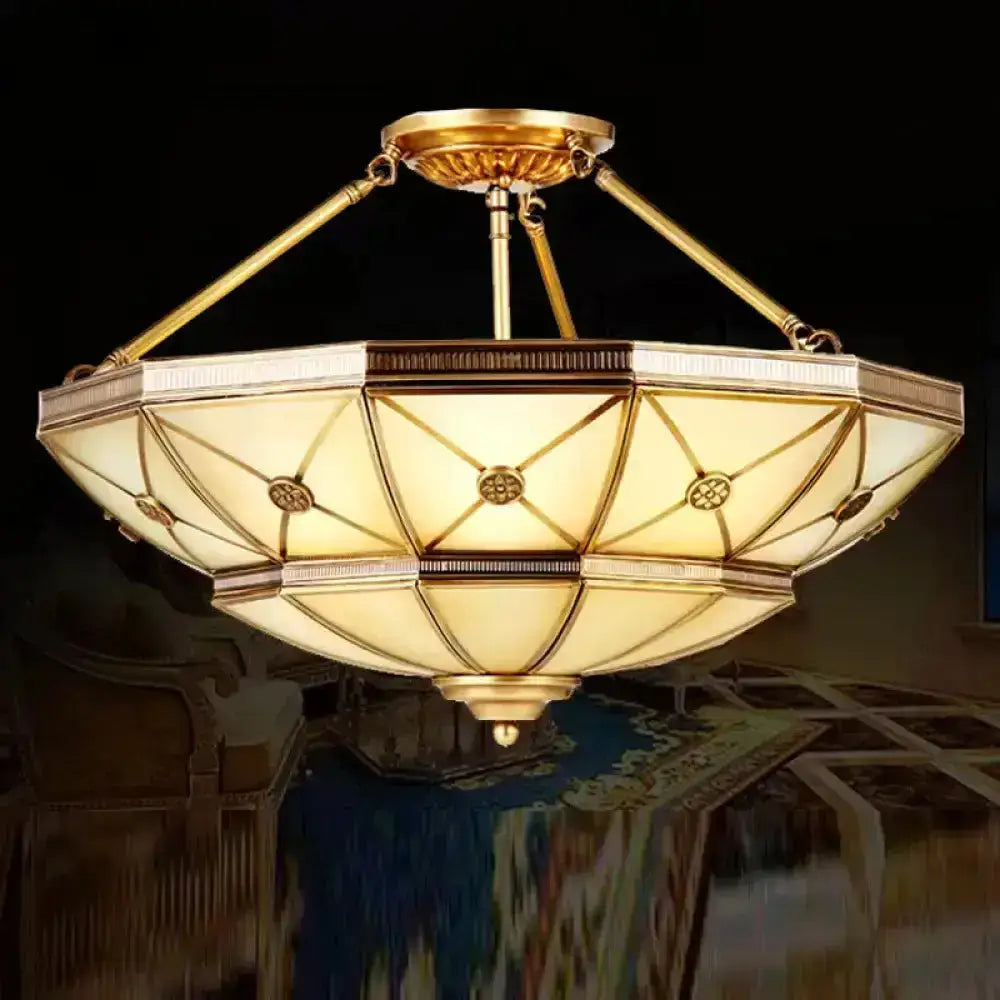 Traditional brass umbrella semi flush mount living room light 32" width