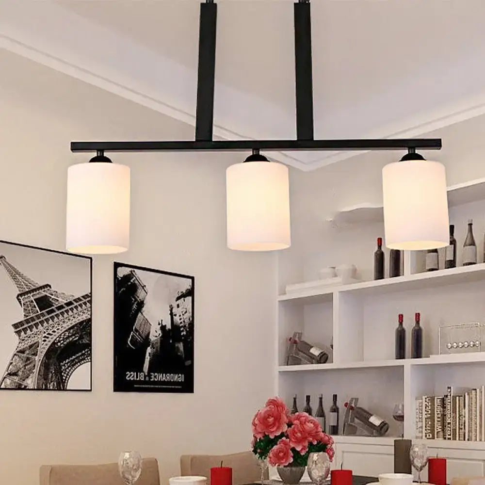 Traditional frosted glass black island pendant for dining room