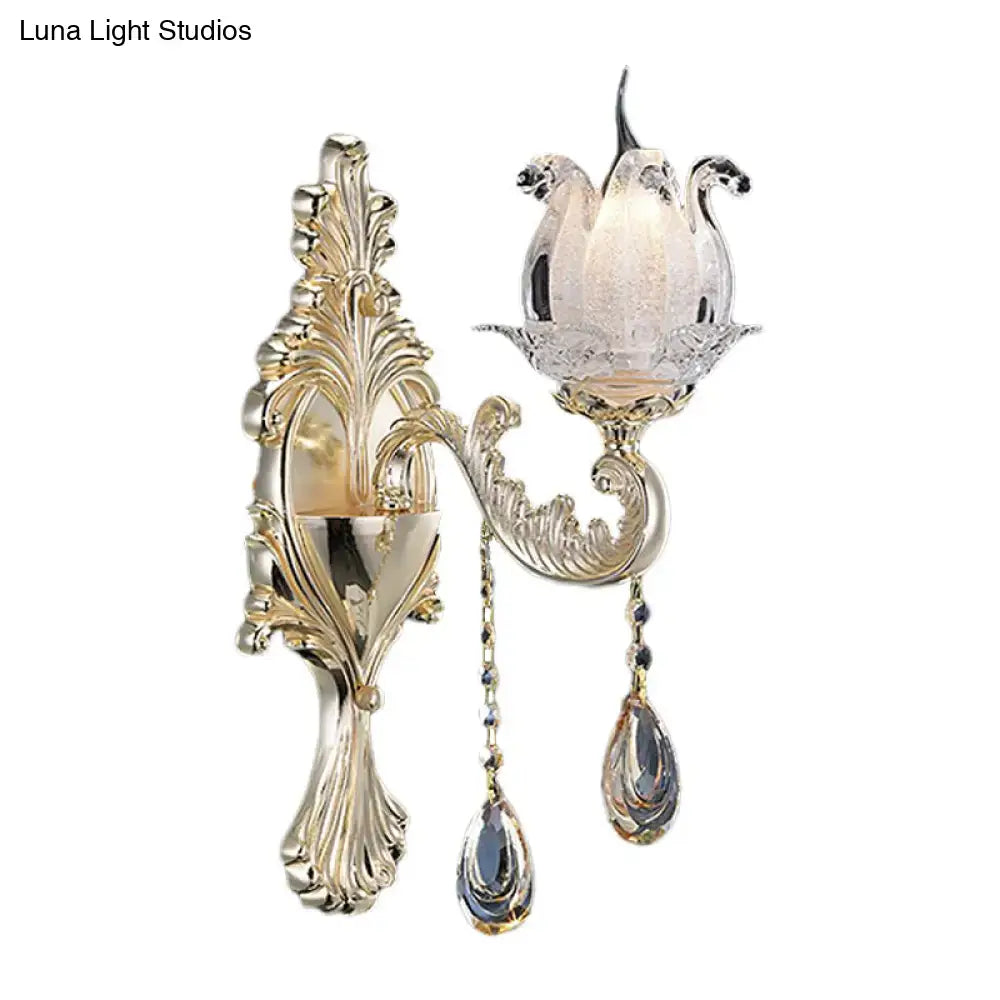 Traditional gold swan frosted glass sconce living room wall light