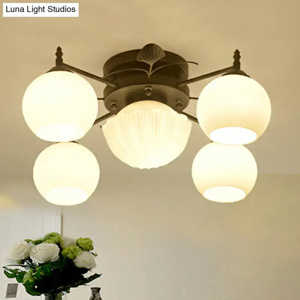 Traditional white glass bubble shade living room ceiling light
