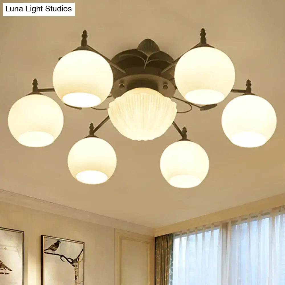 Traditional white glass bubble shade living room ceiling light