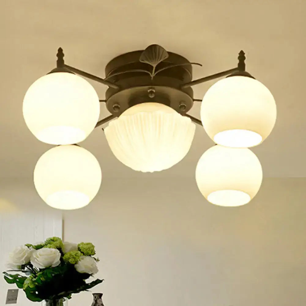 Traditional white glass bubble shade living room ceiling light