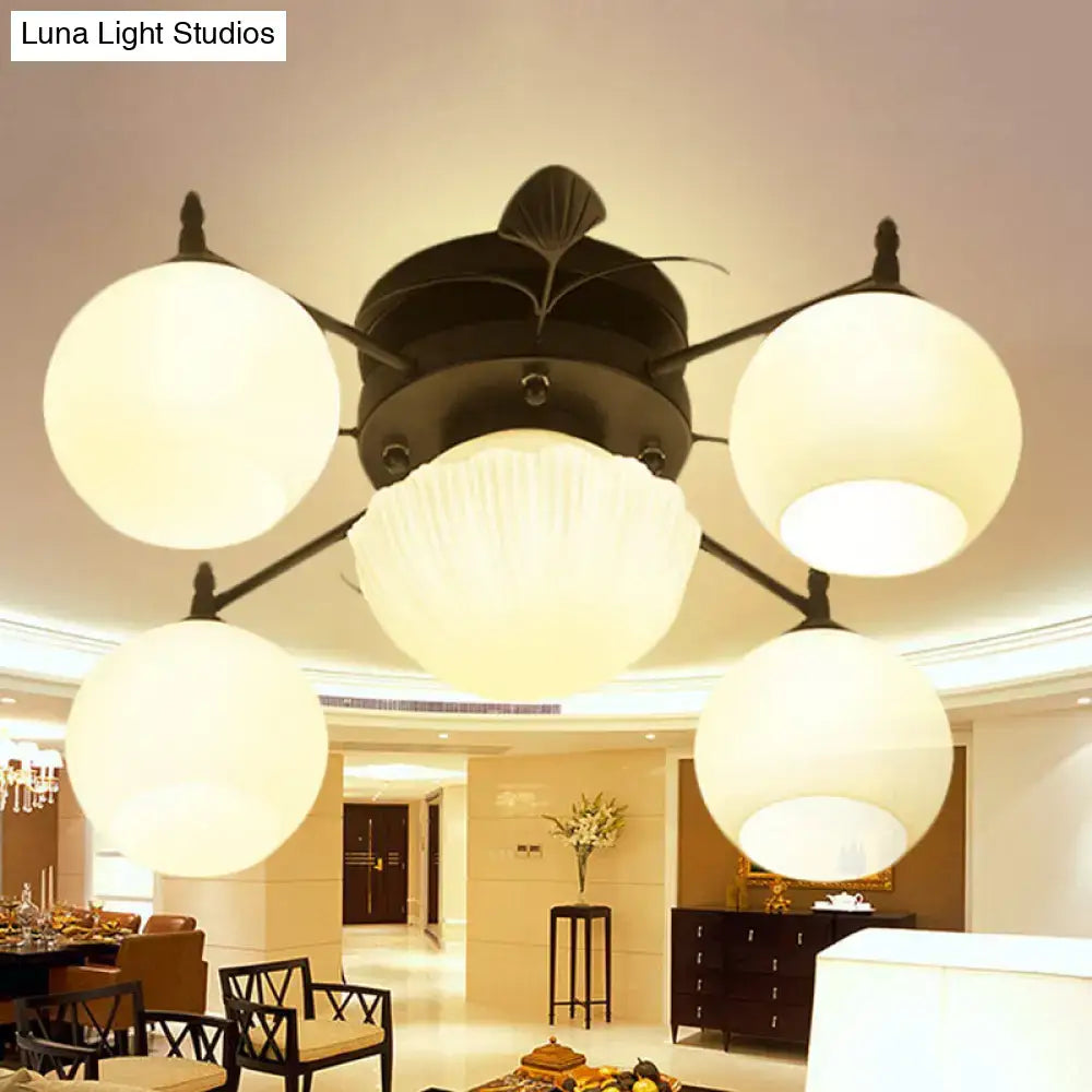 Decorbites™ semi mount bubble shade living room ceiling light with five frosted glass globes black 220v-240v 110v-120v