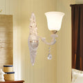 Traditional white glass wall lamp with crystal – bedroom sconce