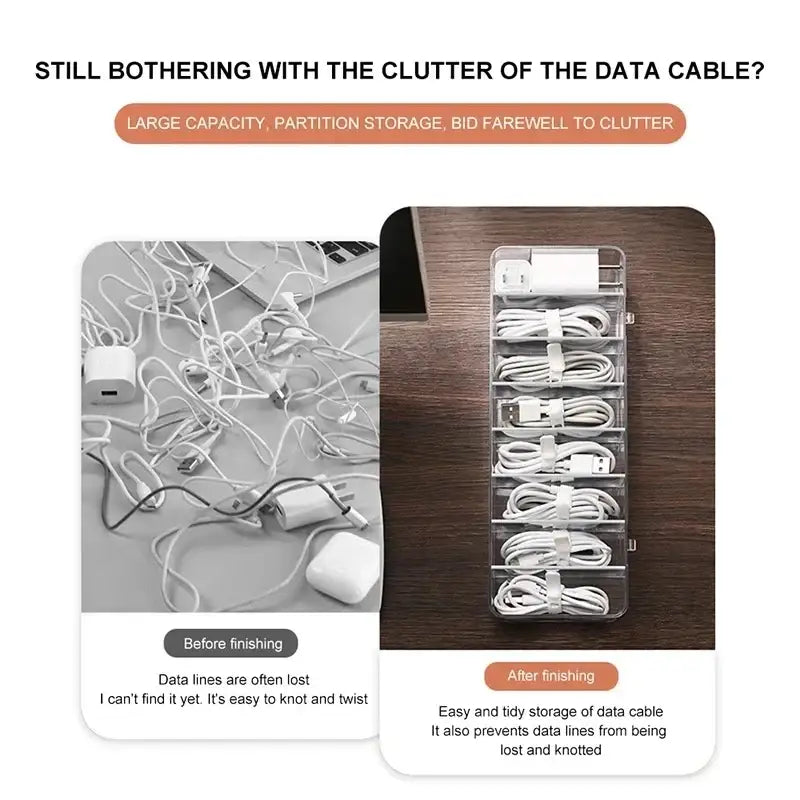 Transparent plastic cable storage box office desk wire organizer