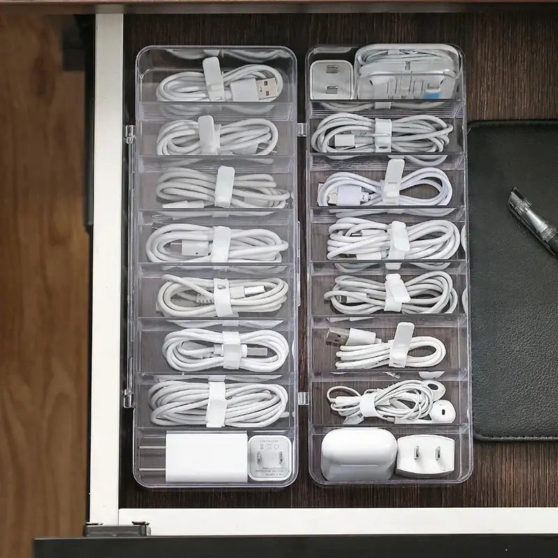 Transparent plastic cable storage box office desk wire organizer