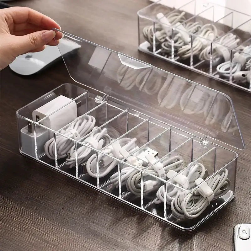 Transparent plastic cable storage box office desk wire organizer