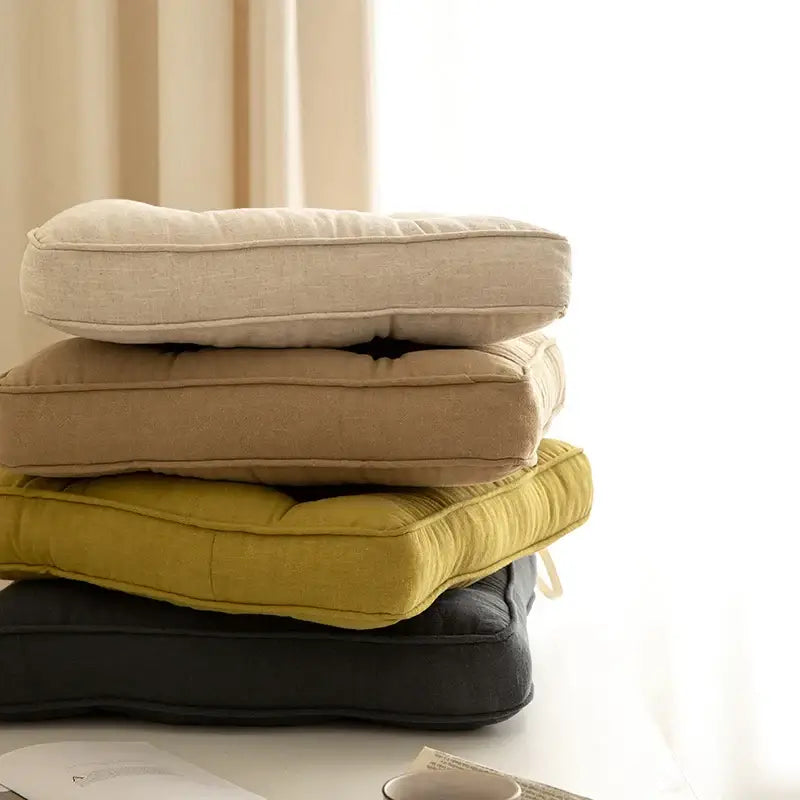 Tufted button cushion in terracotta cream and olive for living room