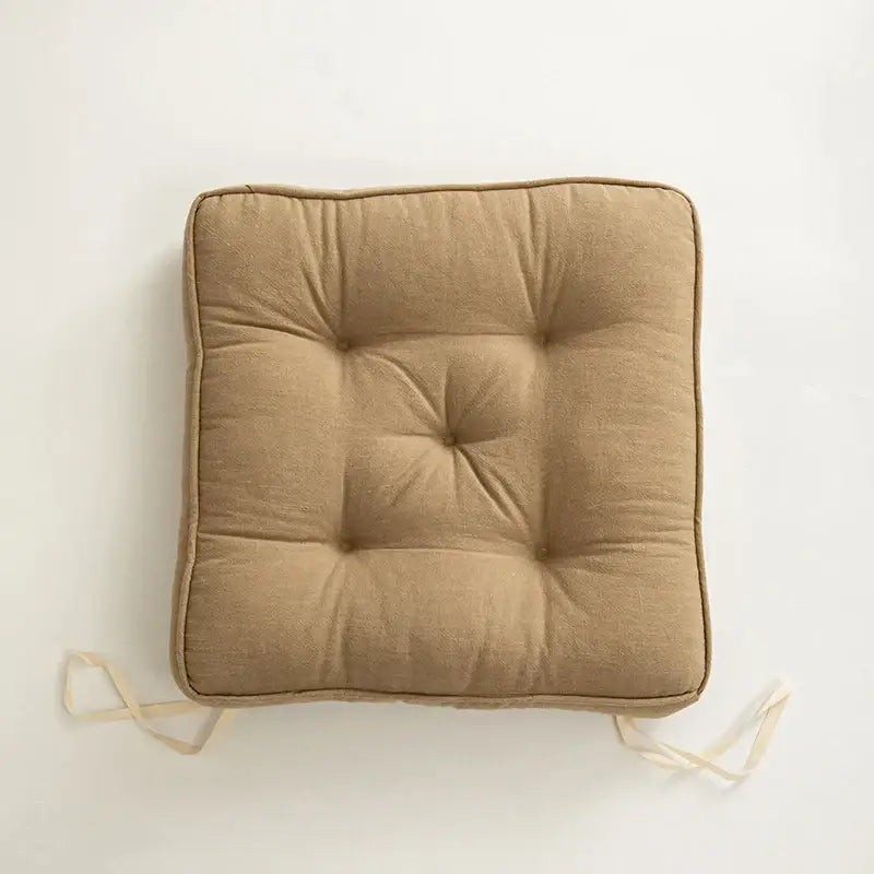 Tufted button cushion in terracotta cream and olive for living room
