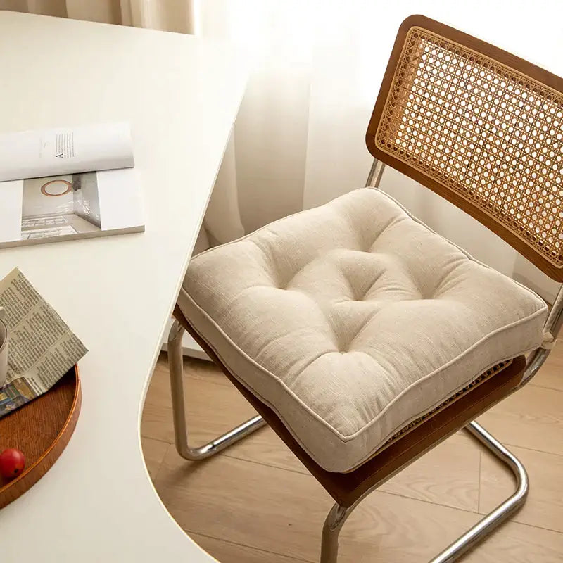Tufted button cushion in terracotta cream and olive for living room