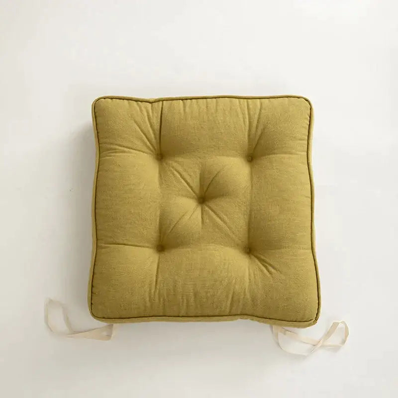 Tufted button cushion in terracotta cream and olive for living room
