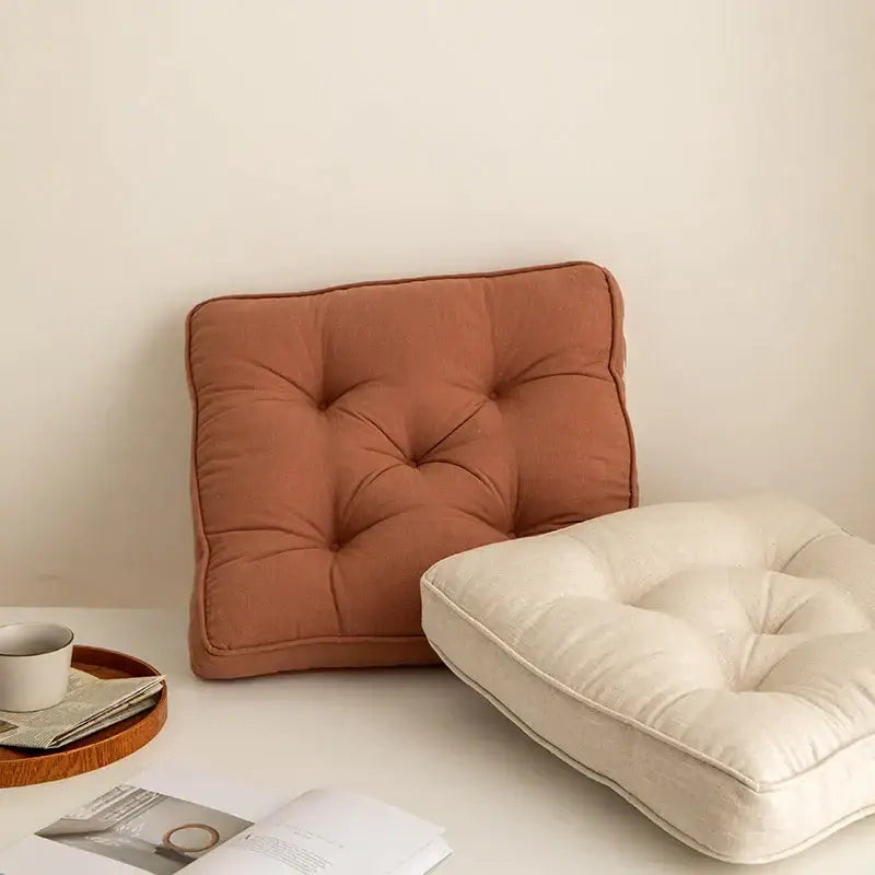 Tufted button cushion in terracotta cream and olive for living room