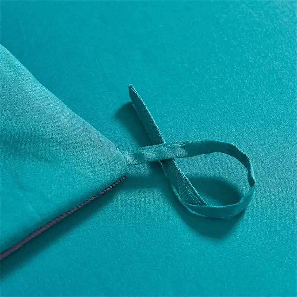 Turquoise blue satin jacquard embroidery bedding set for bedroom