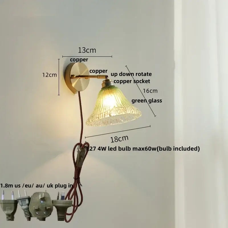 Turquoise textured blue glass wall sconce for staircase with pull chain
