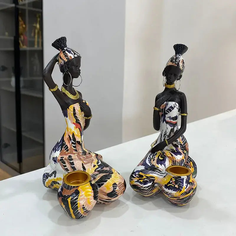 Vibrant african black woman candlestick – living room exotic decor