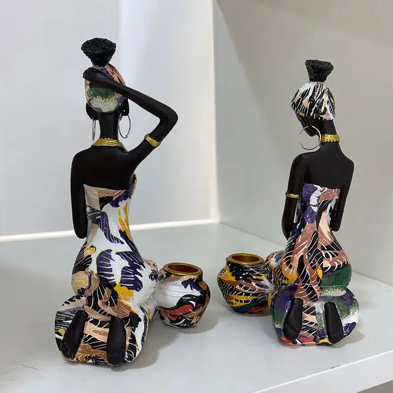 Vibrant african black woman candlestick – living room exotic decor