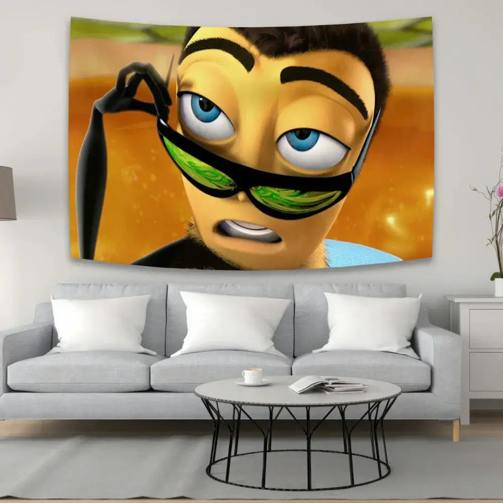 Vibrant bee movie meme tapestry art – living room fabric wall decor