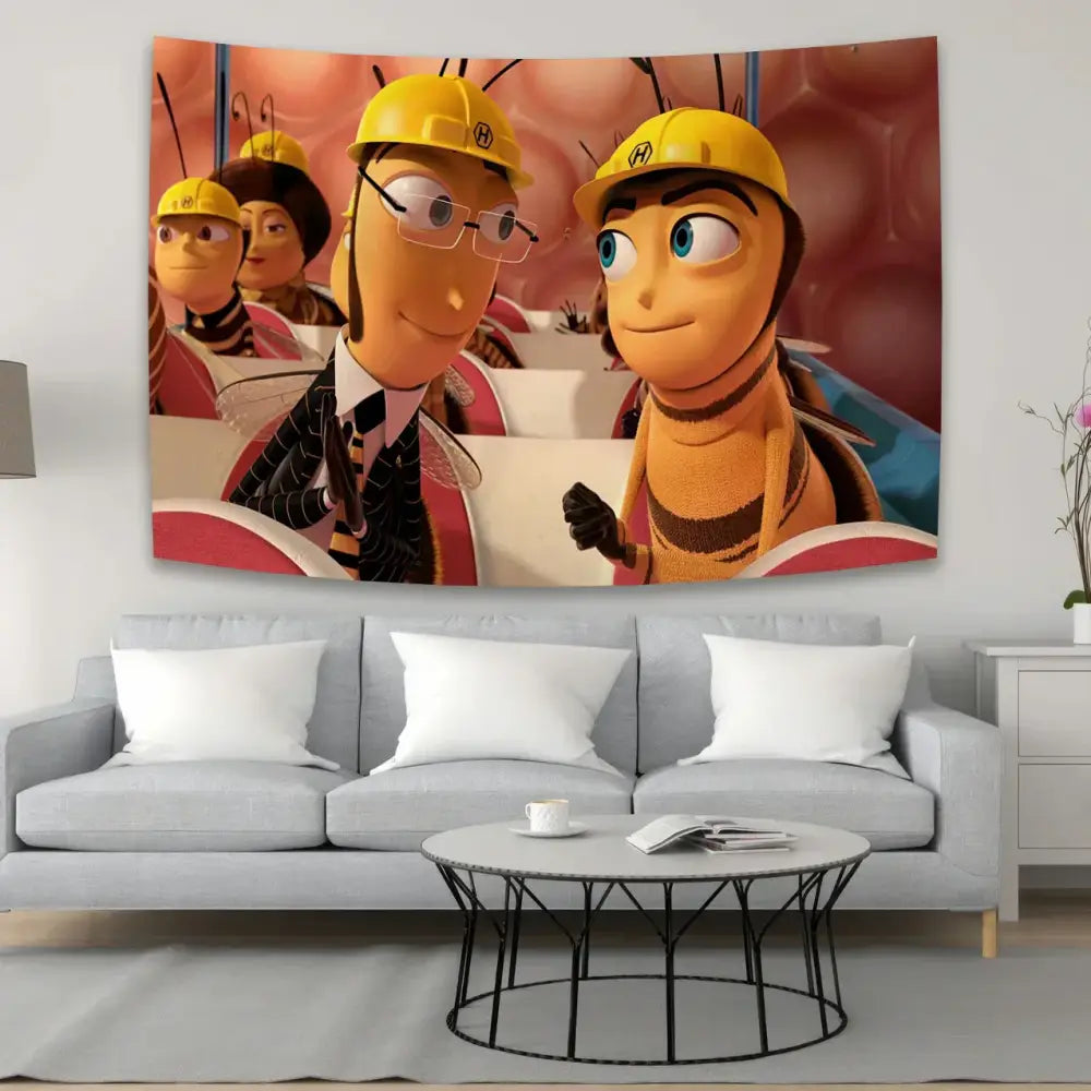 Vibrant bee movie meme tapestry art – living room fabric wall decor