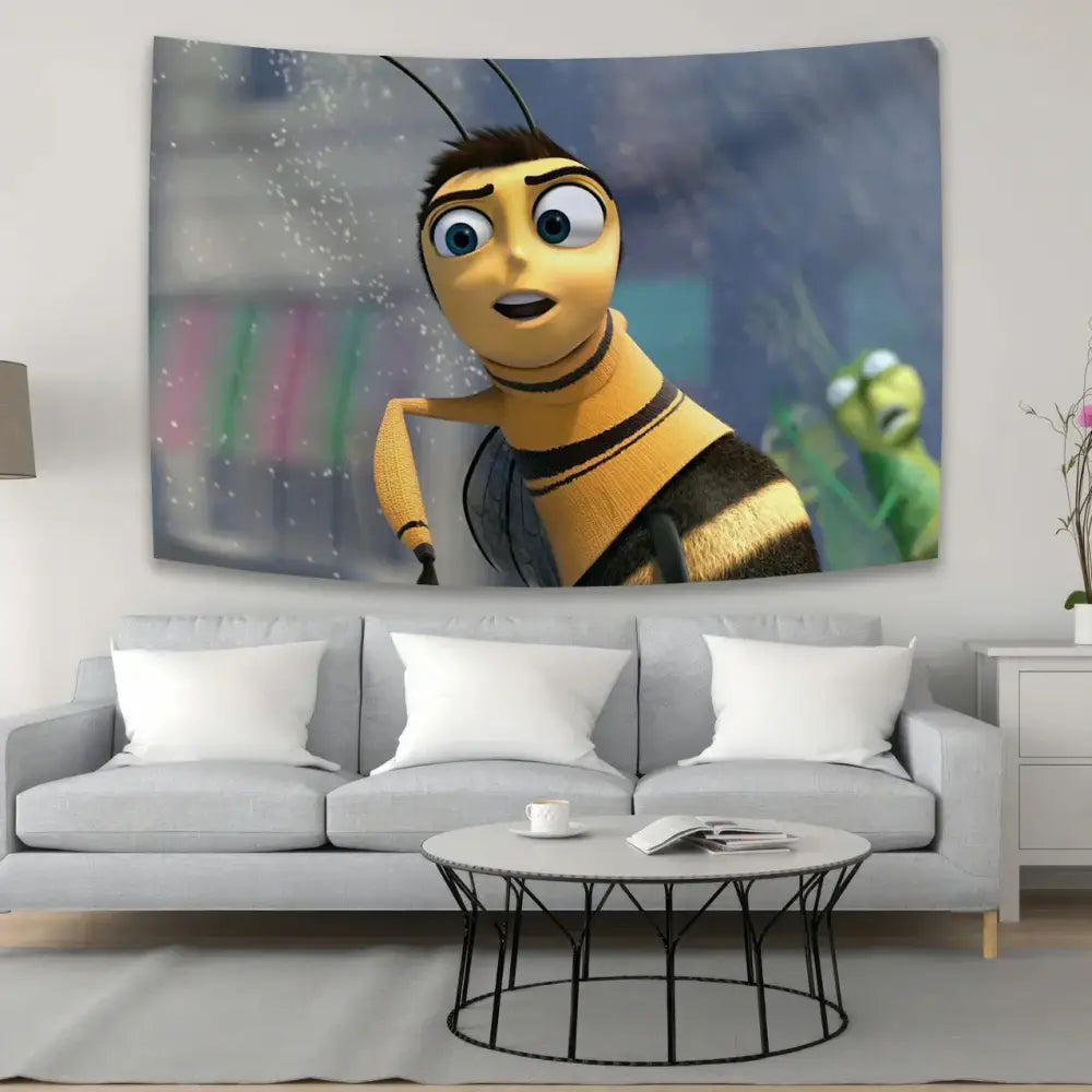 Vibrant bee movie meme tapestry art – living room fabric wall decor