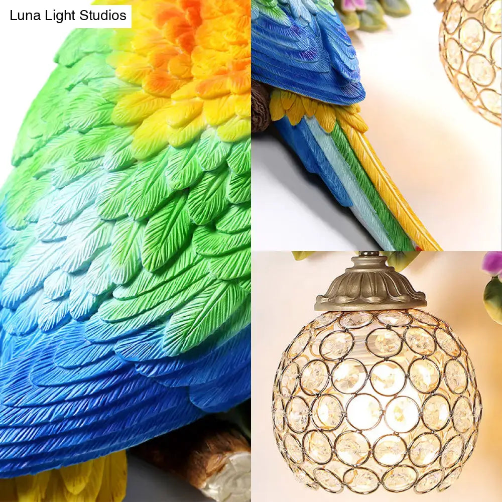 Vibrant parrot wall sconce with crystal lampshade bedroom led light
