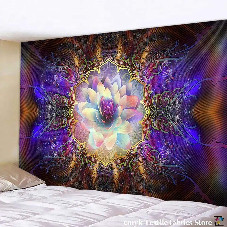 Vibrant pink and purple mandala chakra tapestry bedroom wall decor