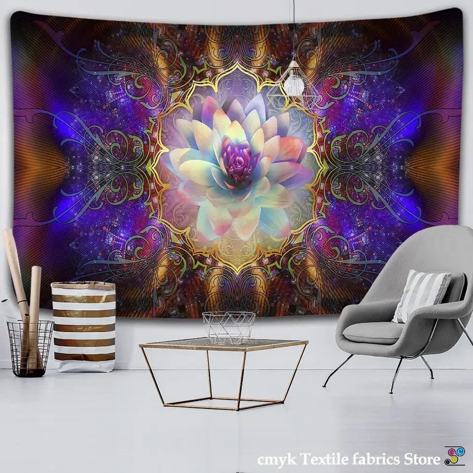 Vibrant pink and purple mandala chakra tapestry bedroom wall decor