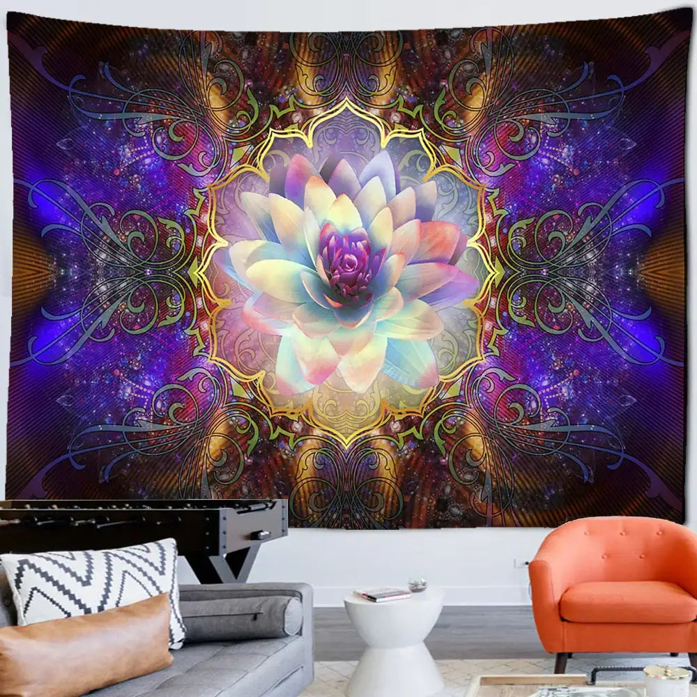 Vibrant pink and purple mandala chakra tapestry bedroom wall decor