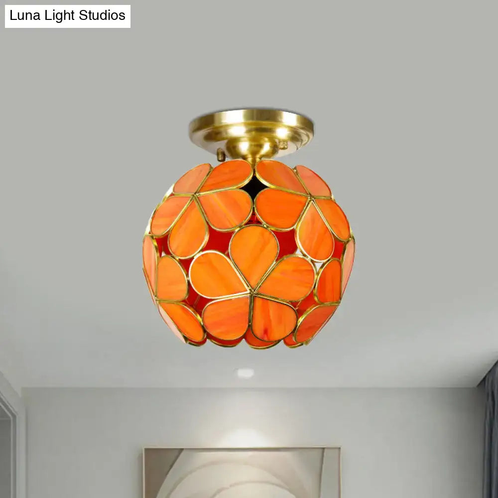 Victorian turquoise stained glass flower ceiling fixture bedroom light