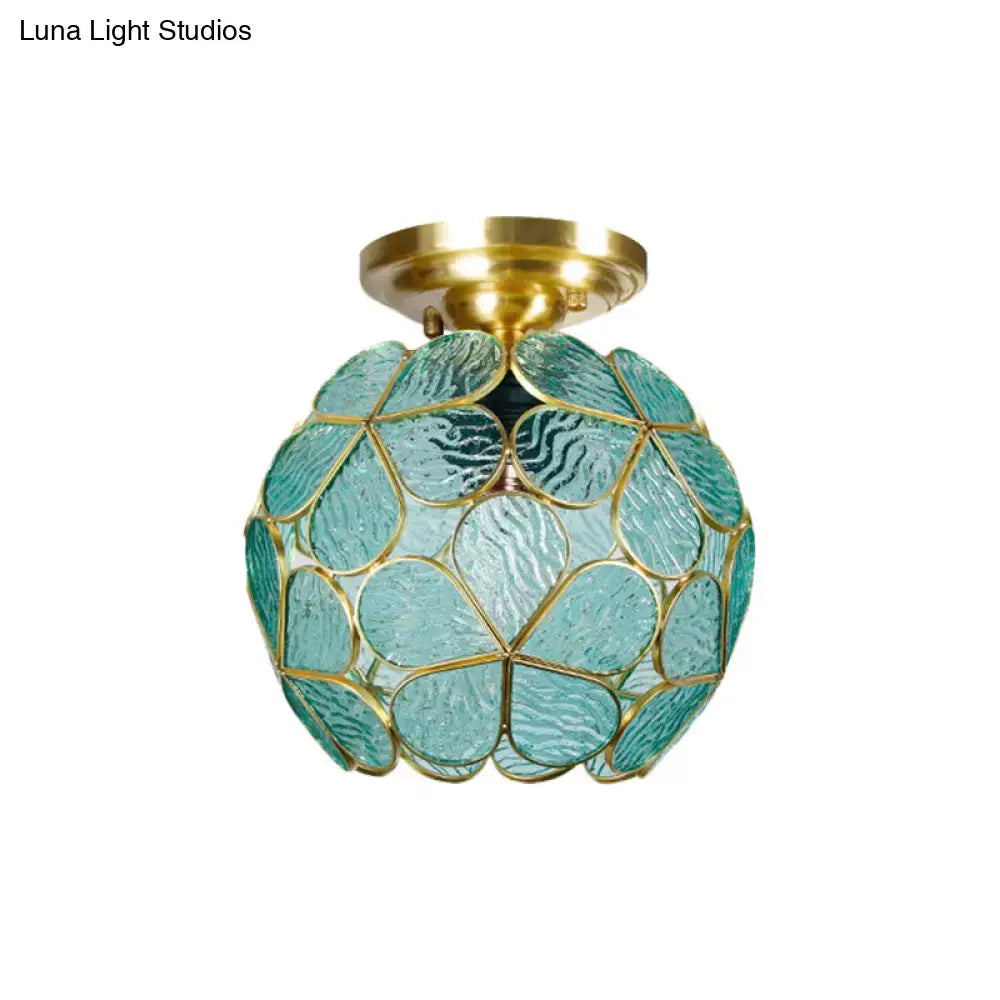 Victorian turquoise stained glass flower ceiling fixture bedroom light