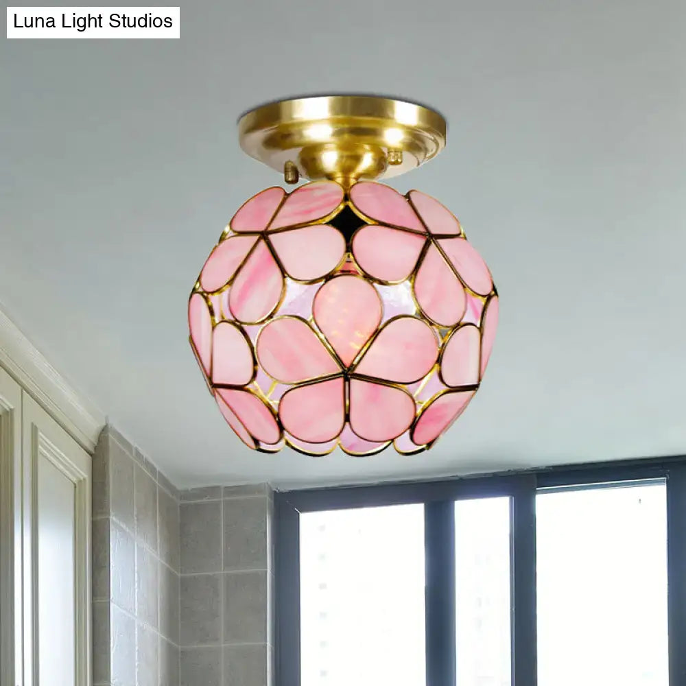 Victorian turquoise stained glass flower ceiling fixture bedroom light