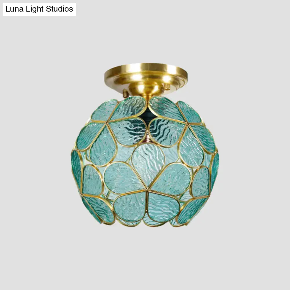 Victorian turquoise stained glass flower ceiling fixture bedroom light