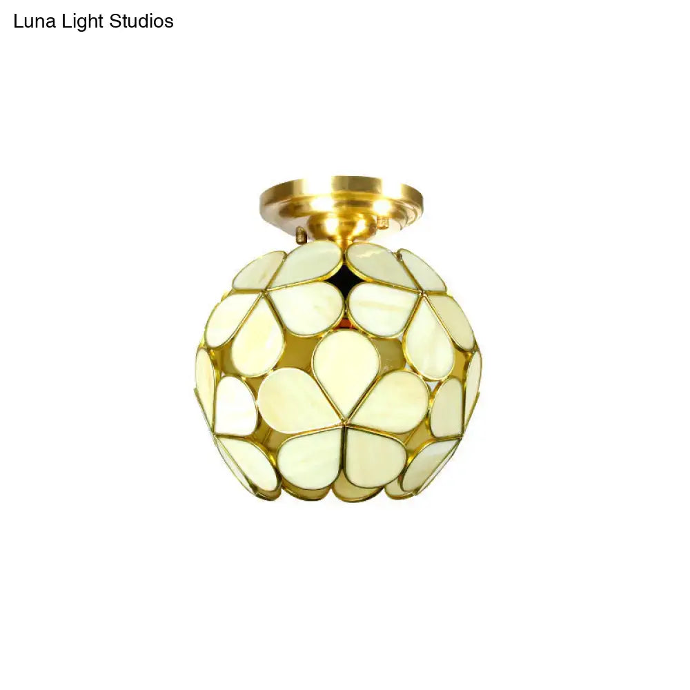 Victorian turquoise stained glass flower ceiling fixture bedroom light