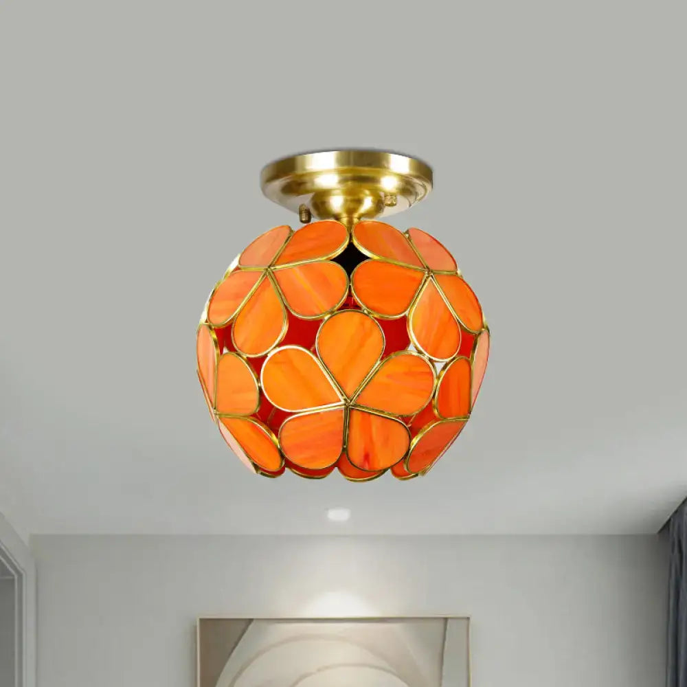 Victorian turquoise stained glass flower ceiling fixture bedroom light