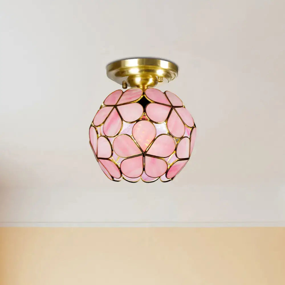Victorian turquoise stained glass flower ceiling fixture bedroom light