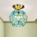 Victorian turquoise stained glass flower ceiling fixture bedroom light