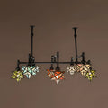 Vintage amber and teal stained glass star chandelier dining room