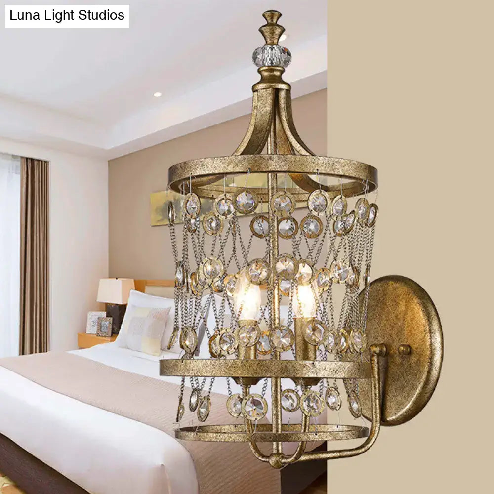 Vintage antique brass crystal wall sconce – bedroom e12 e14 light