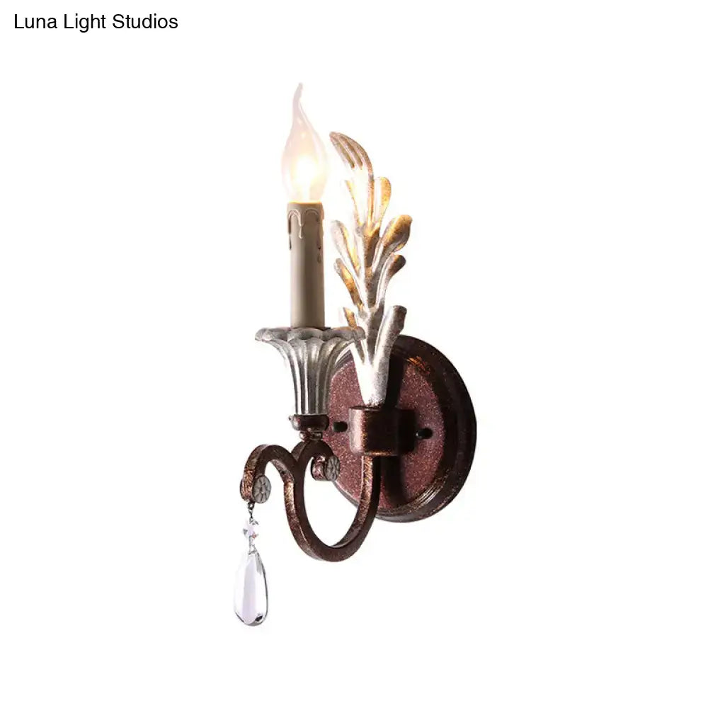 Vintage antique brass & silver leaf wall light fixture bedroom sconce