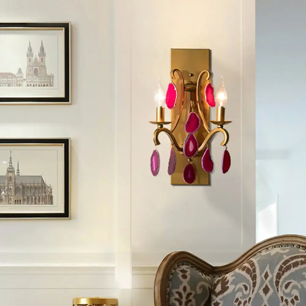 Vintage antique gold and dark purple wall lamp bedroom sconce