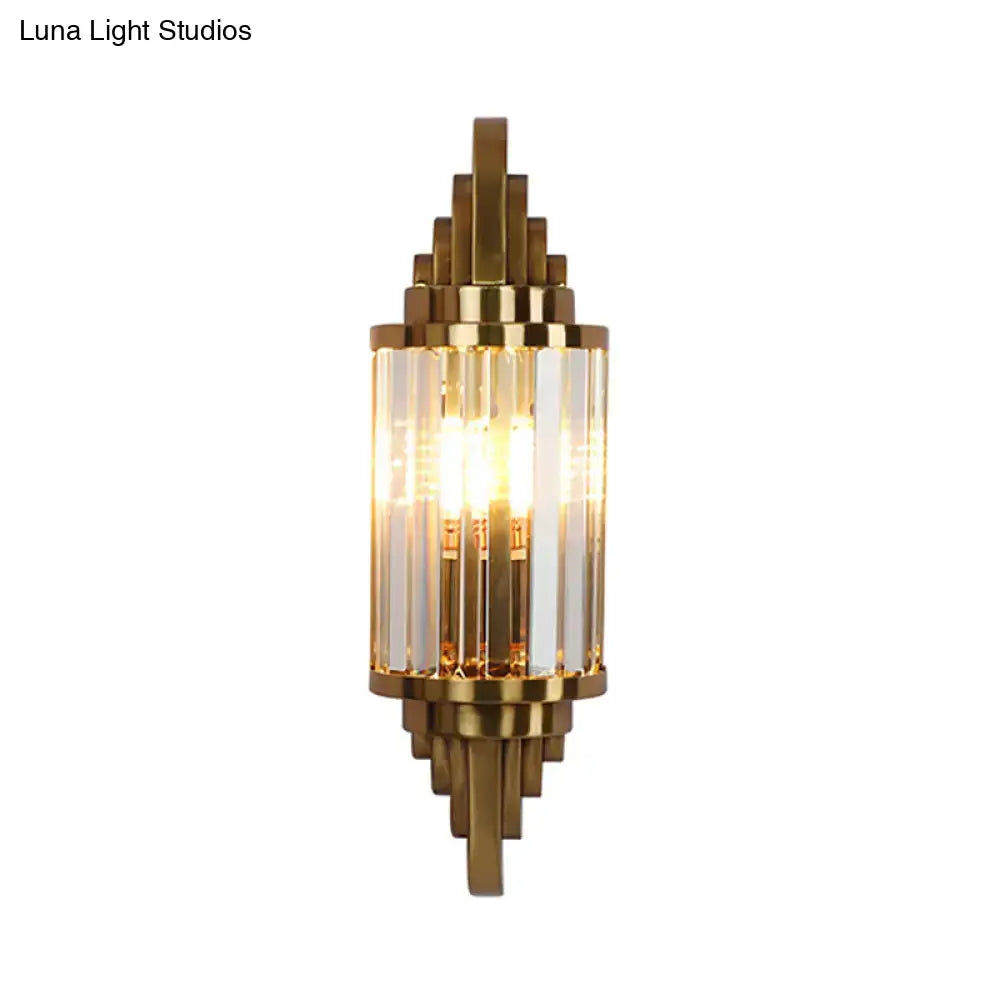 Vintage art deco gold wall sconce clear crystal prism living room