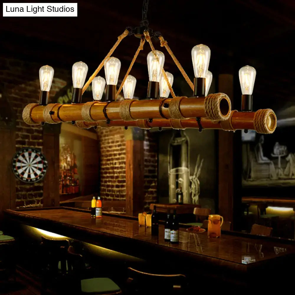 Vintage bamboo and rope industrial chandelier living room light