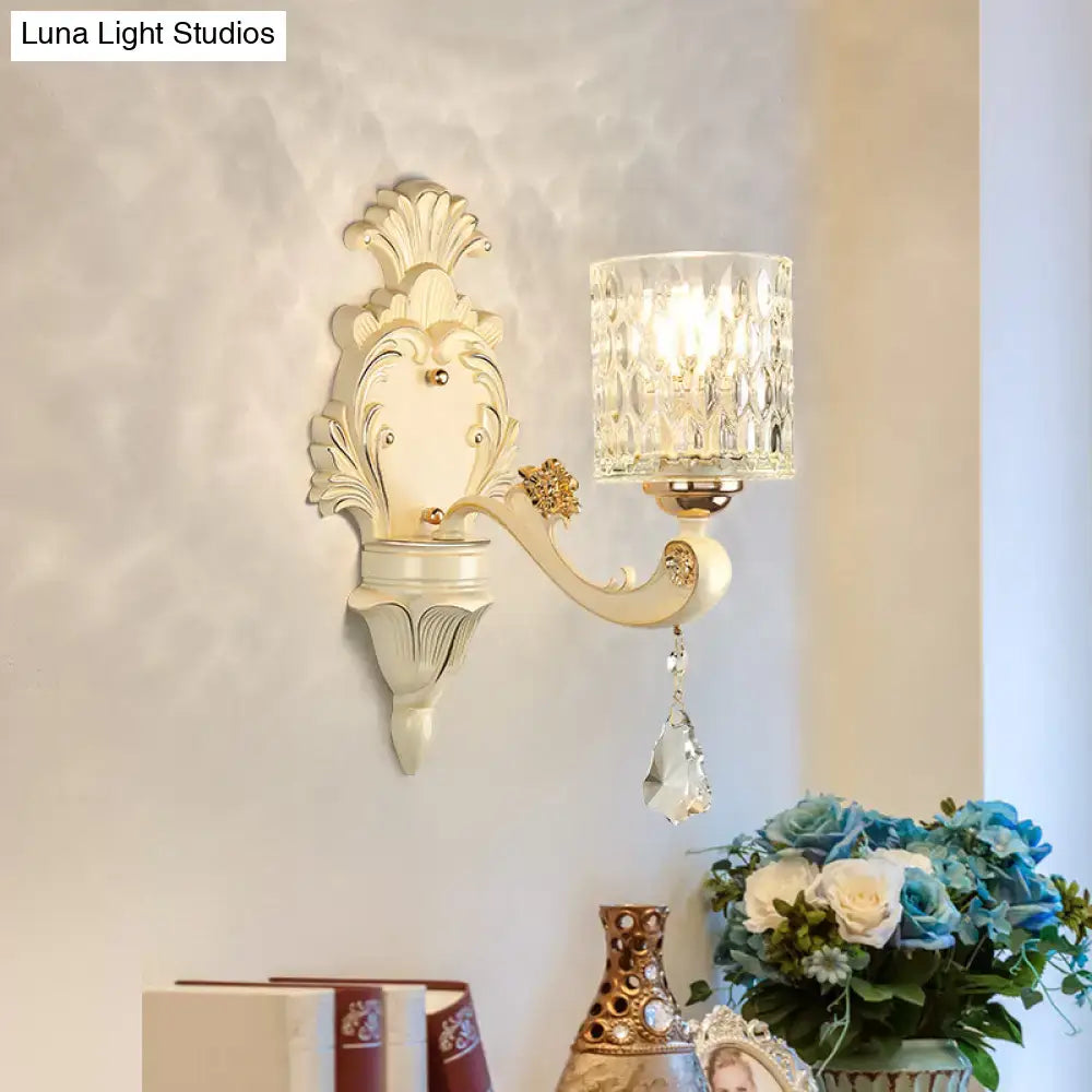 Vintage beige and gold glass wall light bedroom crystal sconce