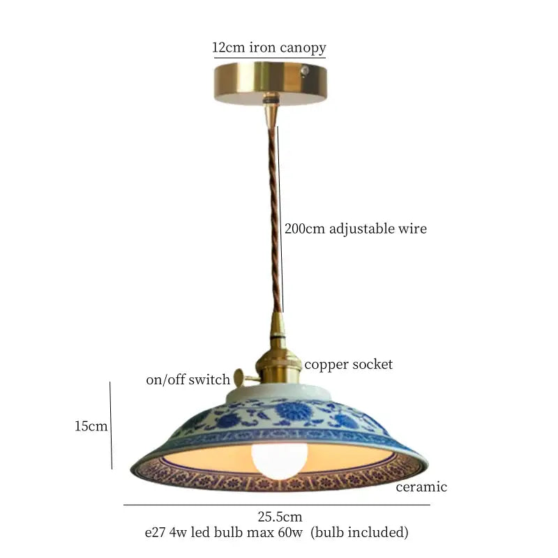 Vintage beige ceramic led pendant lamp for kitchen or dining room