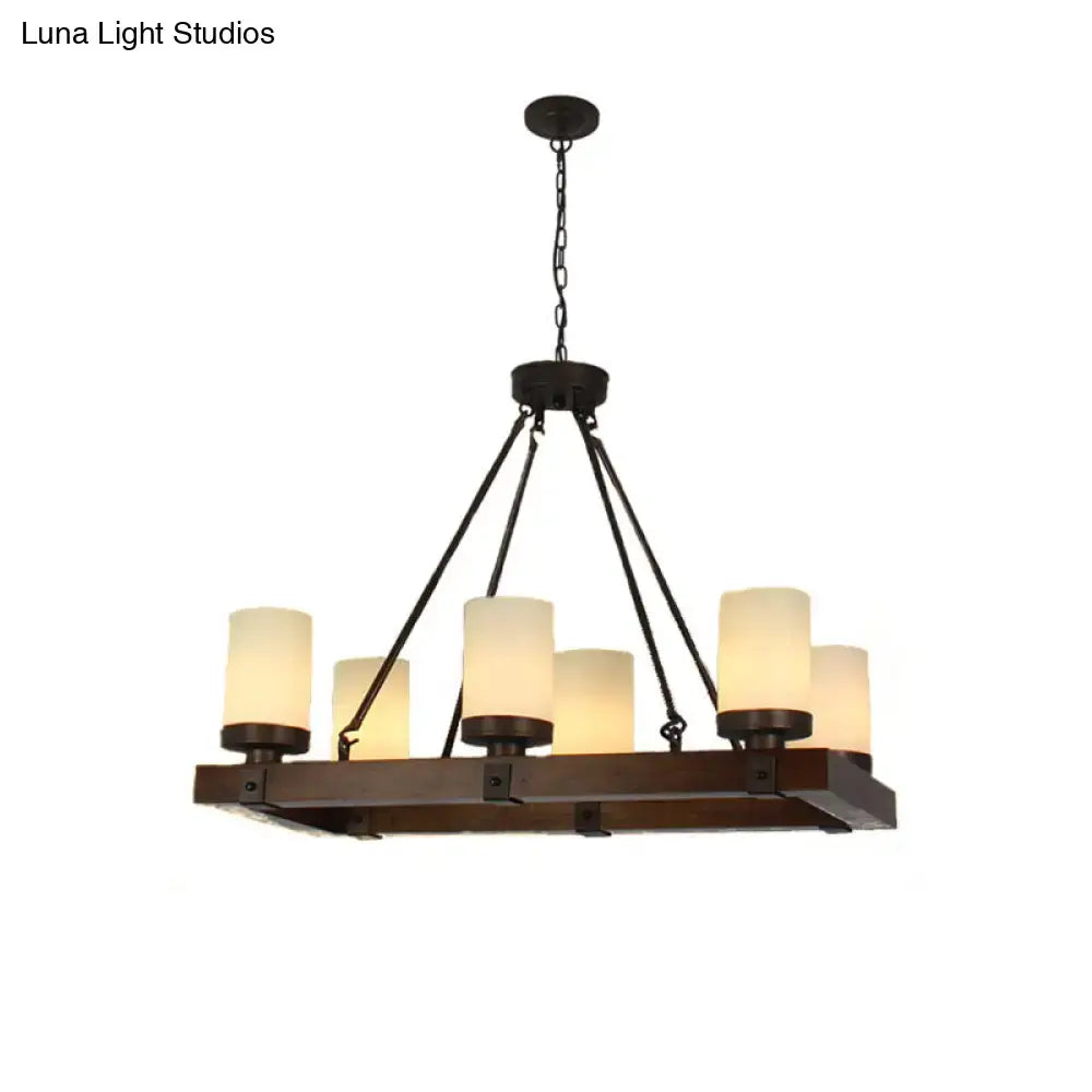 Vintage beige glass and wood light fixture – dining room chandelier