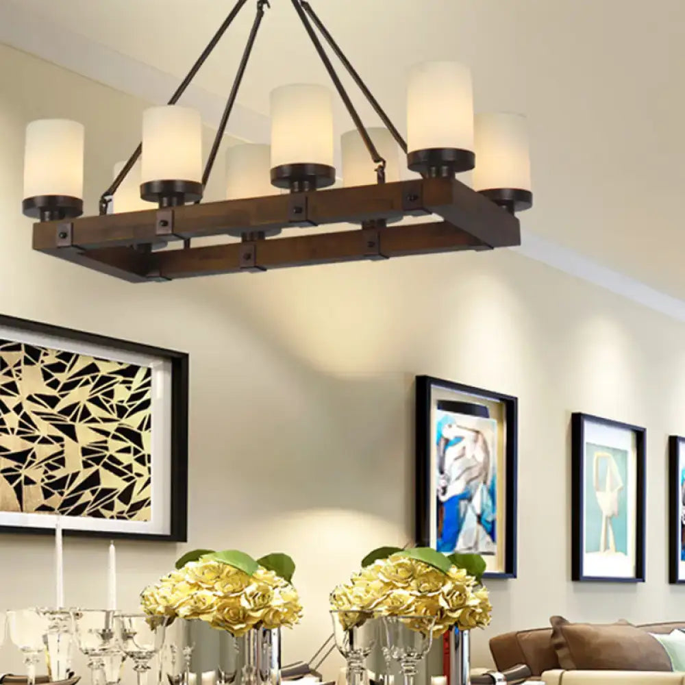 Vintage beige glass and wood light fixture – dining room chandelier